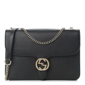 Vintage Gucci Dollar Calfskin Interlocking G Shoulder Bag Black Medium Sz EUC